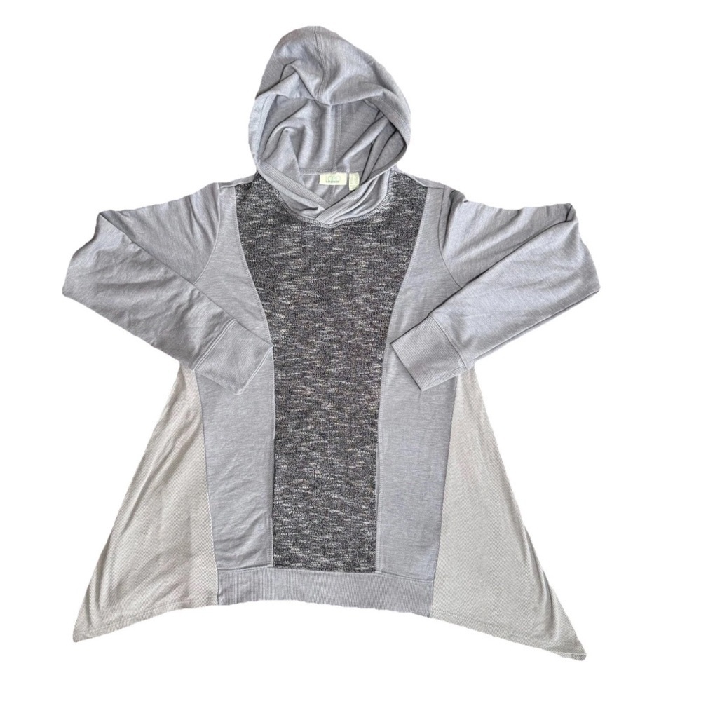 LOGO LORI GOLDSTEIN A-Line Tunic Hoodie Top Gray Color block XS Athleisure QVC - Picture 6 of 11